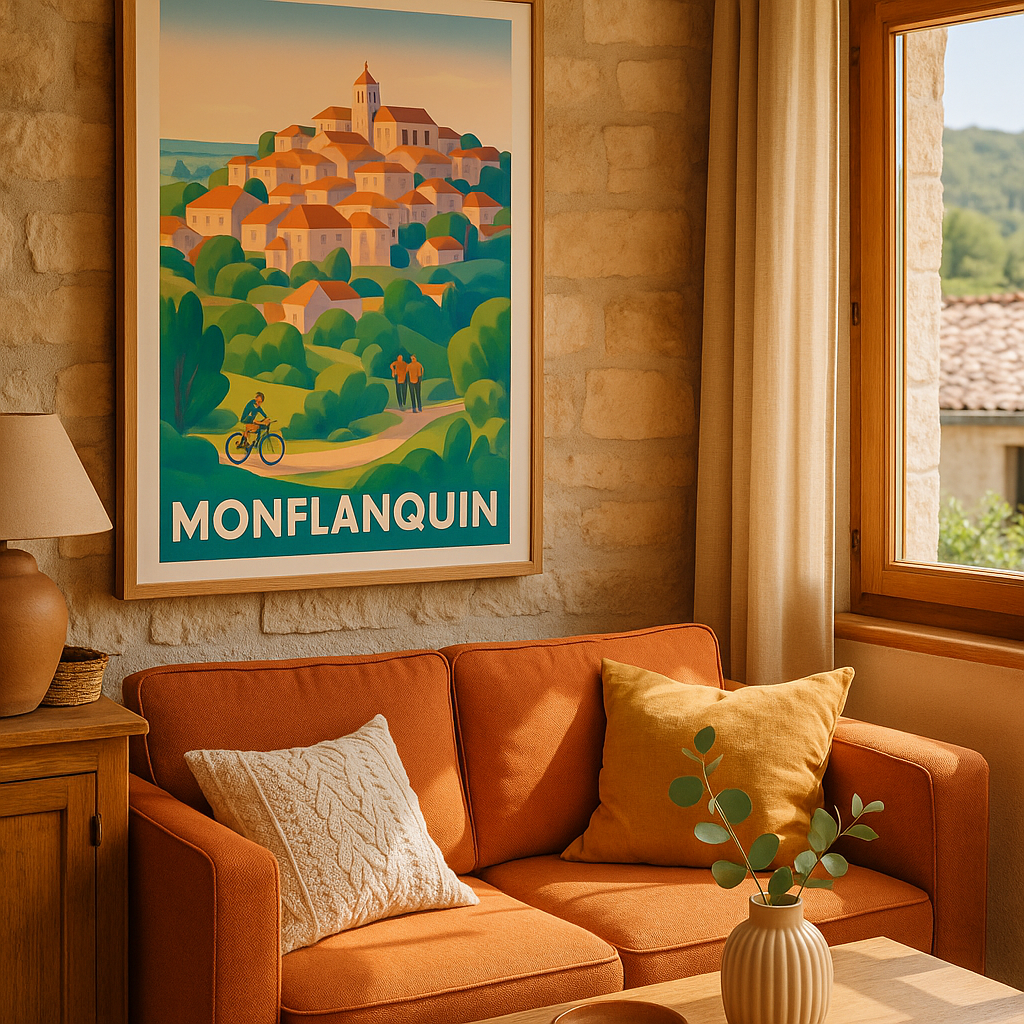 Affiche Monflanquin — Village perché au soleil couchant · poster d'art de Monflanquin