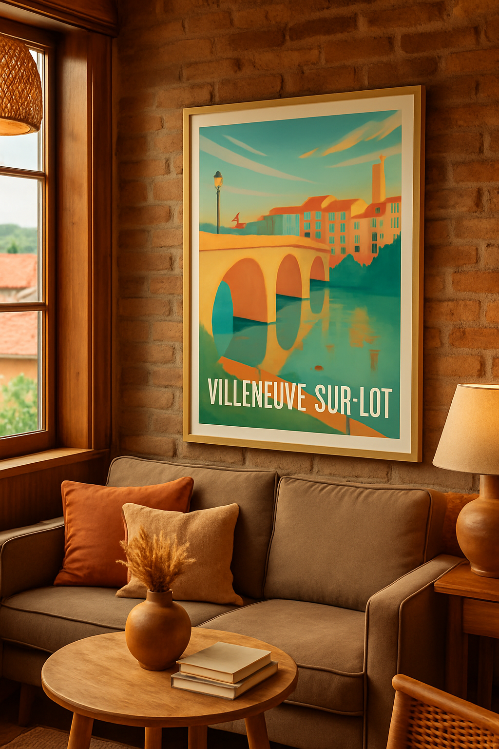 Lot-et-Garonne France Affiche de Villeneuve-sur-Lot - Charme et Sérénité au Bord de l'Eau