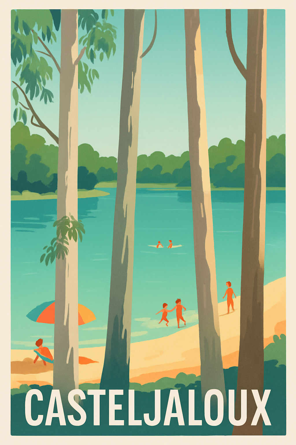 Lot-et-Garonne France Pas de Cadre / 20 × 30cm Affiche de Casteljaloux - Échappée fraîche au bord du lac