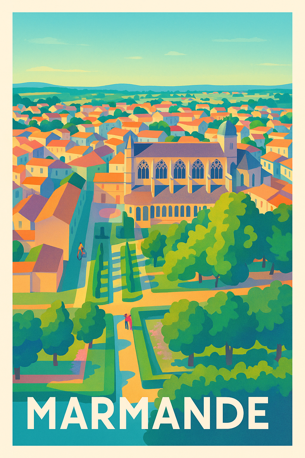 Lot-et-Garonne France Pas de Cadre / 20 × 30cm Affiche de Marmande - L'élégance architecturale et verdoyante