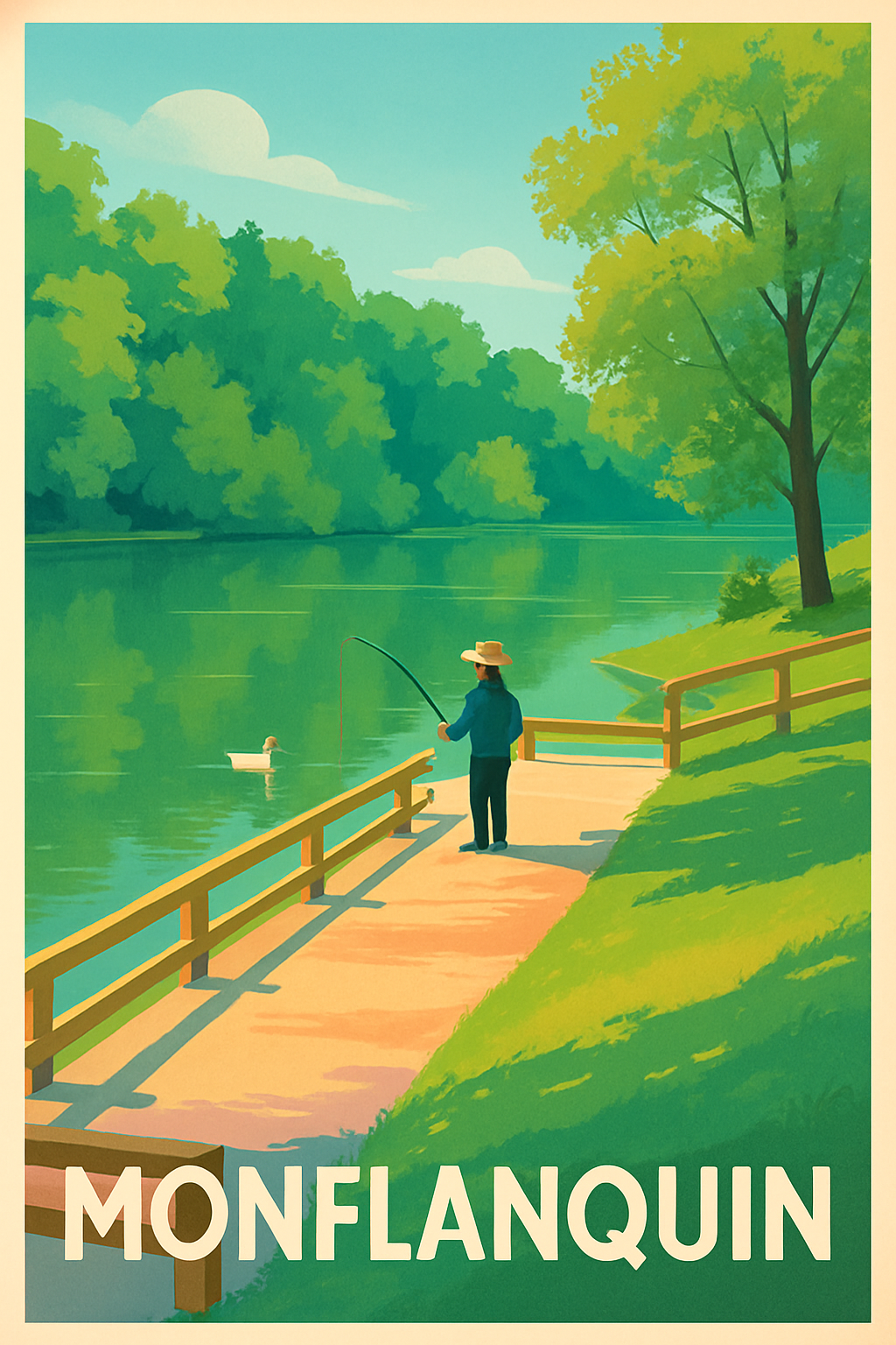 Lot-et-Garonne France Pas de Cadre / 20 × 30cm Affiche de Monflanquin - Pause paisible au bord de l'eau