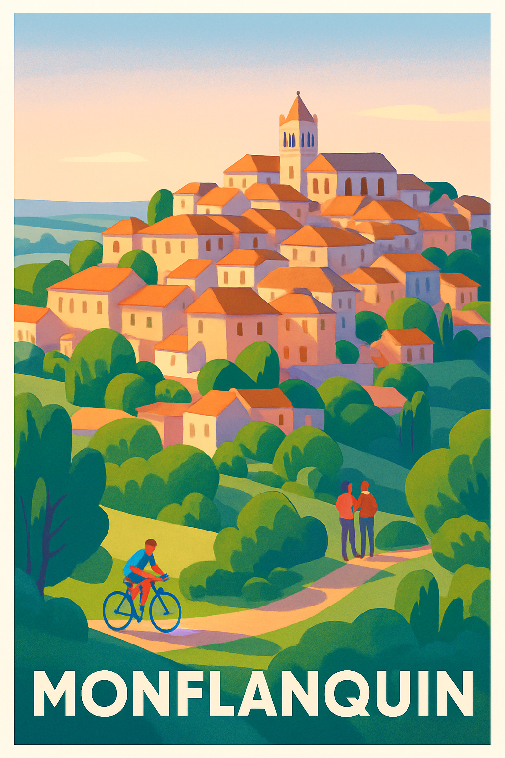 Affiche Monflanquin — Village perché au soleil couchant · poster d'art de Monflanquin