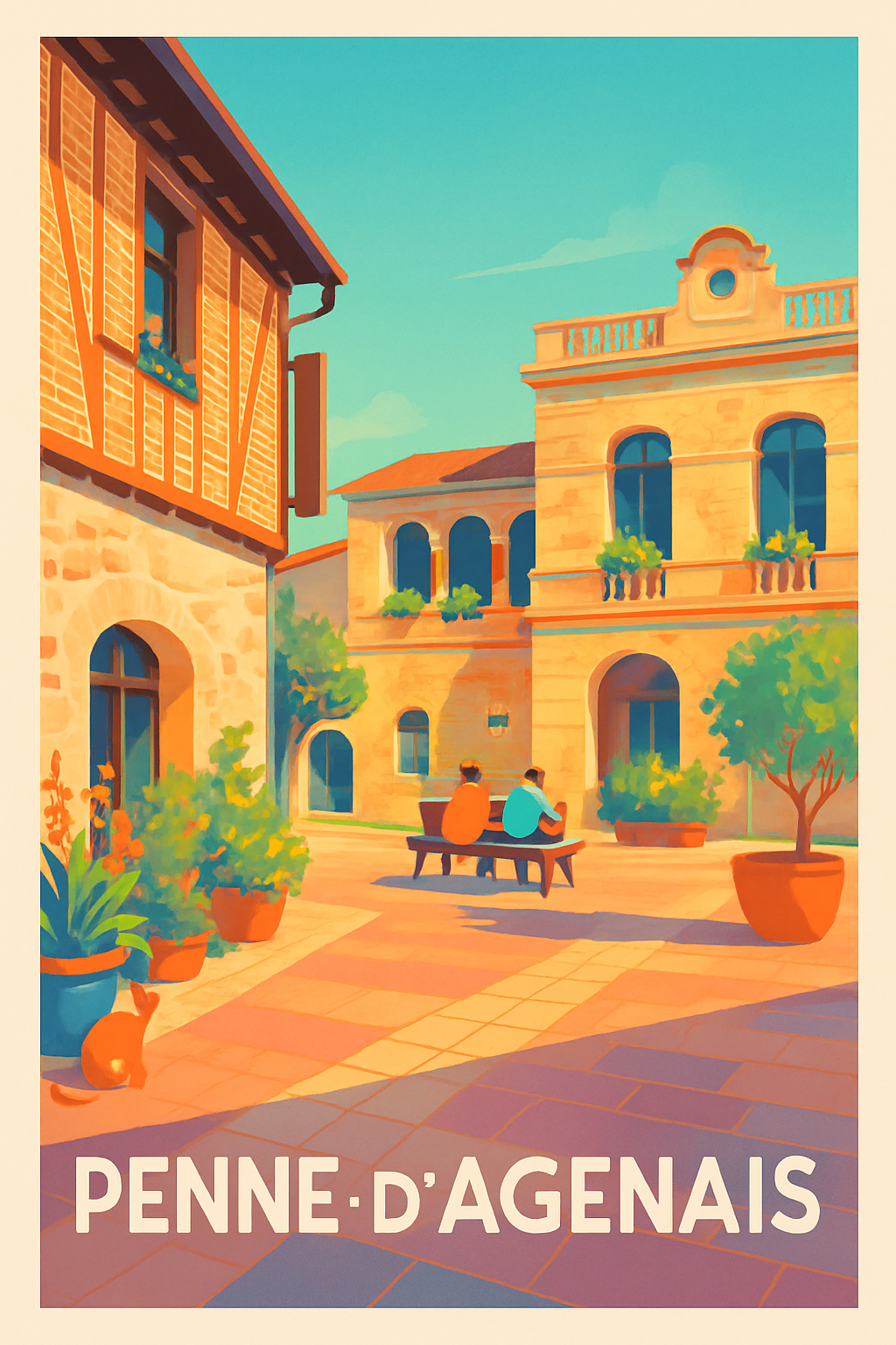 Lot-et-Garonne France Pas de Cadre / 20 × 30cm Affiche de Penne-d'Agenais - Charme et douceur d'une place provençale