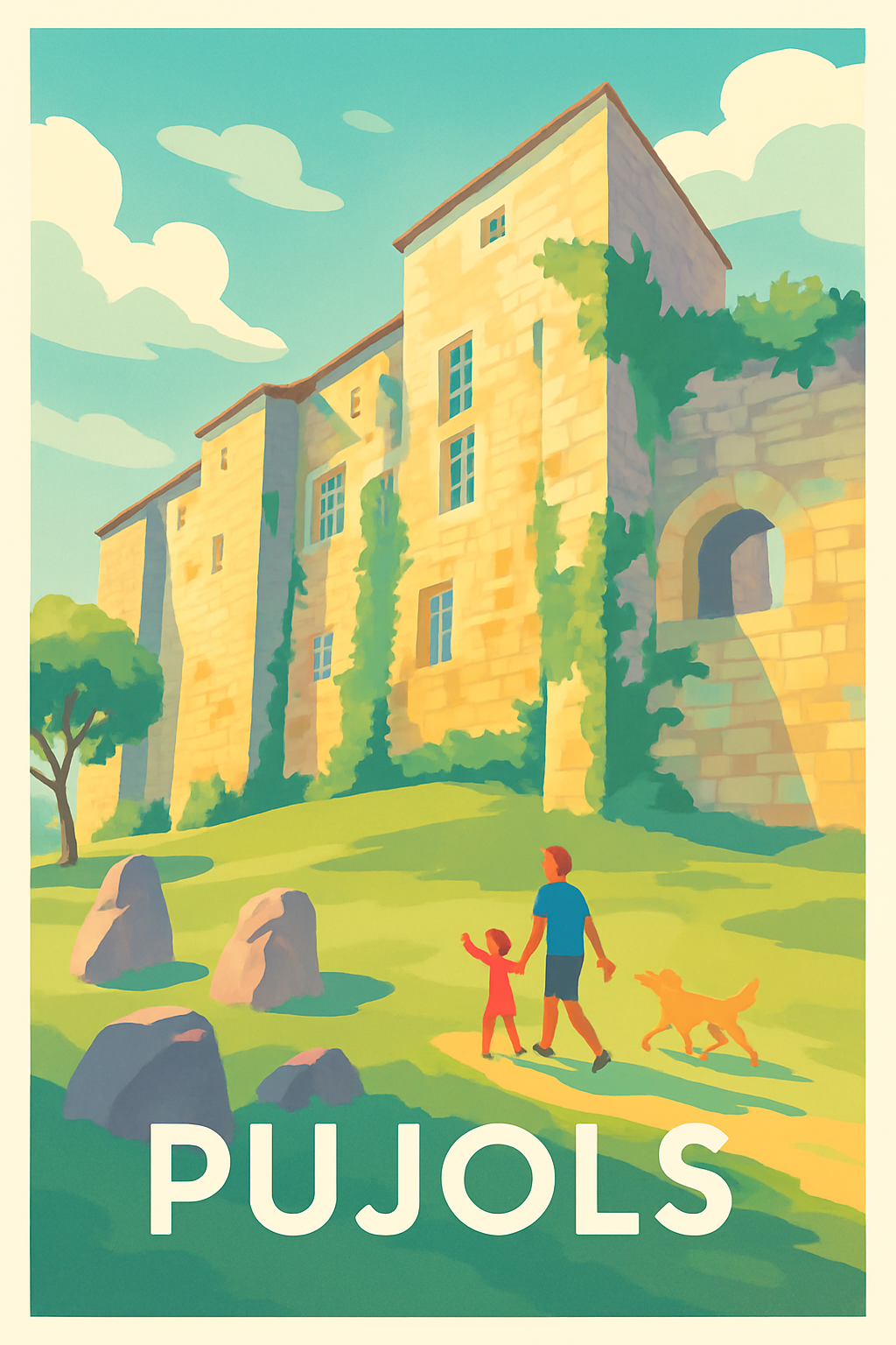 Lot-et-Garonne France Pas de Cadre / 20 × 30cm Affiche de Pujols - Escapade en famille au cœur de l'histoire