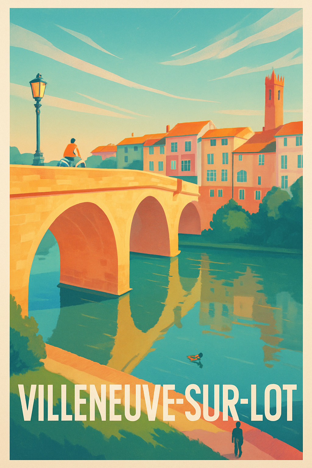 Affiche Villeneuve-sur-Lot — Charme et Sérénité au Bord de l'Eau · poster d'art de Villeneuve-sur-Lot