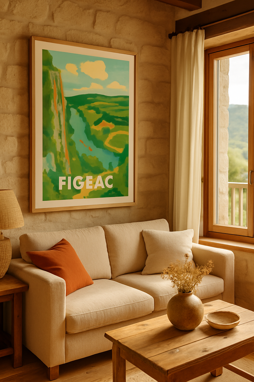 Lot France Affiche de Figeac - Évasion nature au bord de la rivière