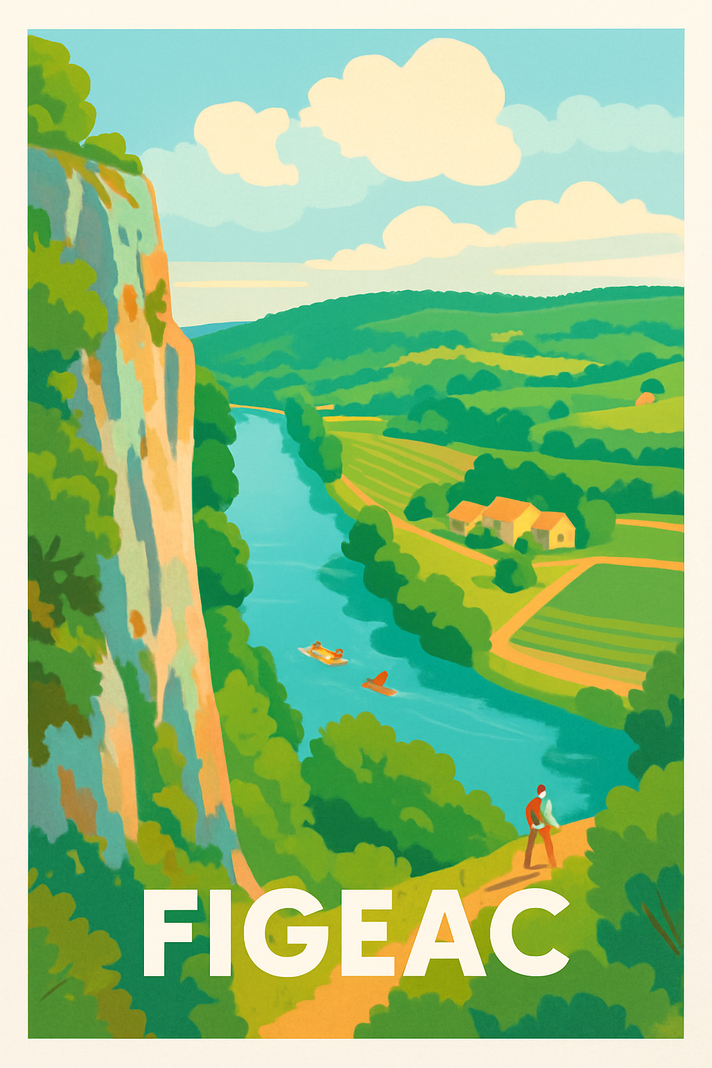 Lot France Pas de Cadre / 20 × 30cm Affiche de Figeac - Évasion nature au bord de la rivière