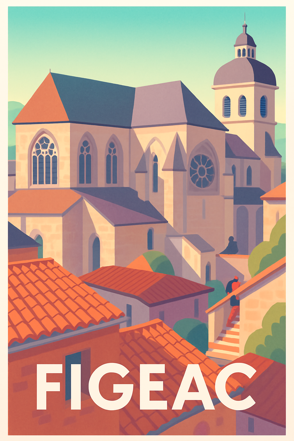 Lot France Pas de Cadre / 20 × 30cm Affiche de Figeac - L'élégance intemporelle du patrimoine occitan