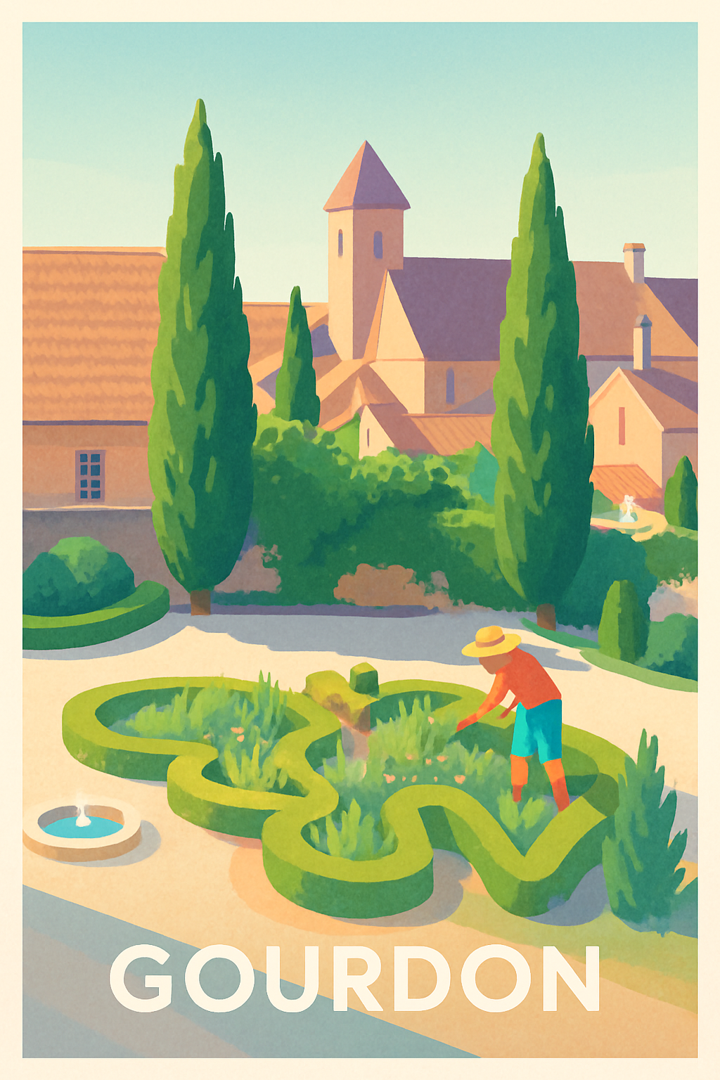 Lot France Pas de Cadre / 20 × 30cm Affiche de Gourdon - Charme et sérénité au cœur du jardin provençal