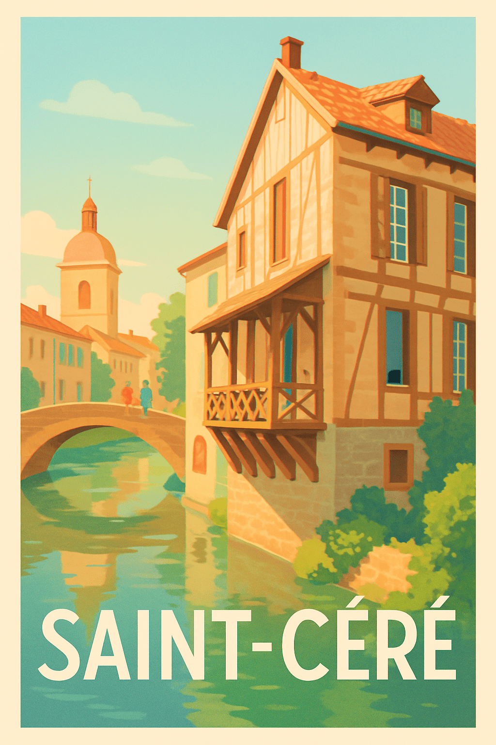 Lot France Pas de Cadre / 20 × 30cm Affiche de Saint-Céré - Charme et Sérénité au Bord de l'Eau