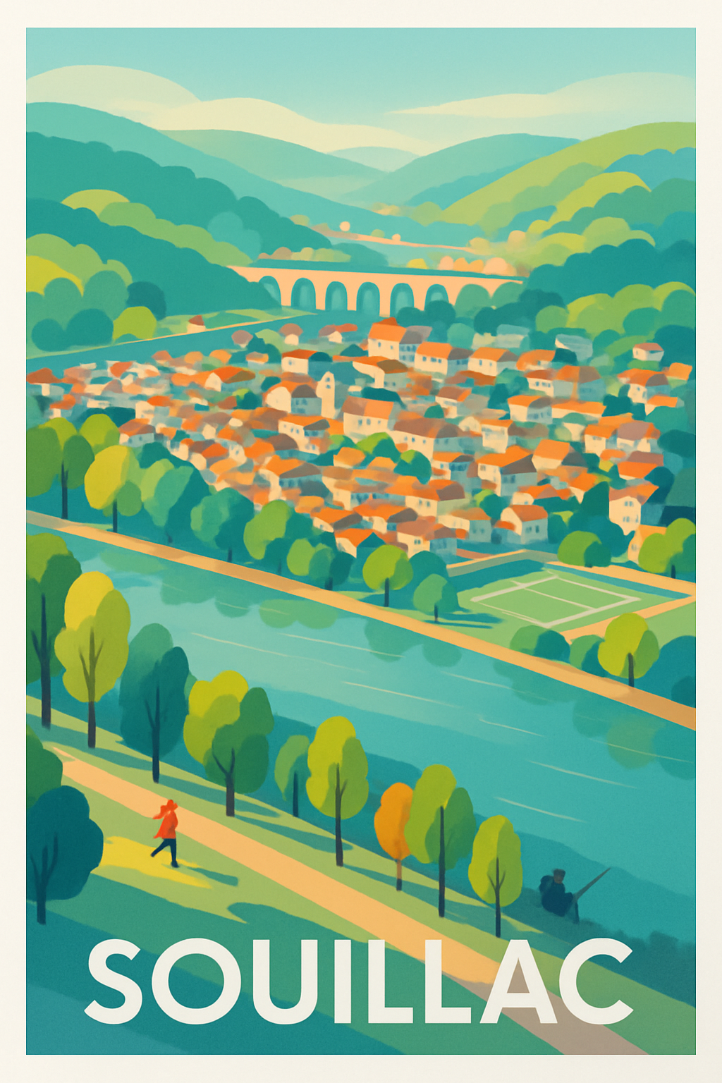 Lot France Pas de Cadre / 20 × 30cm Affiche de Souillac - Charme et douceur au bord de la rivière