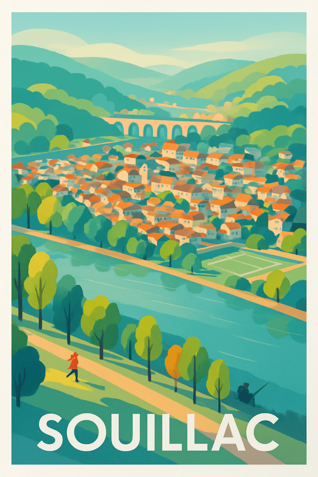 Affiche Souillac — Charme et douceur au bord de la rivière · poster d'art de Souillac