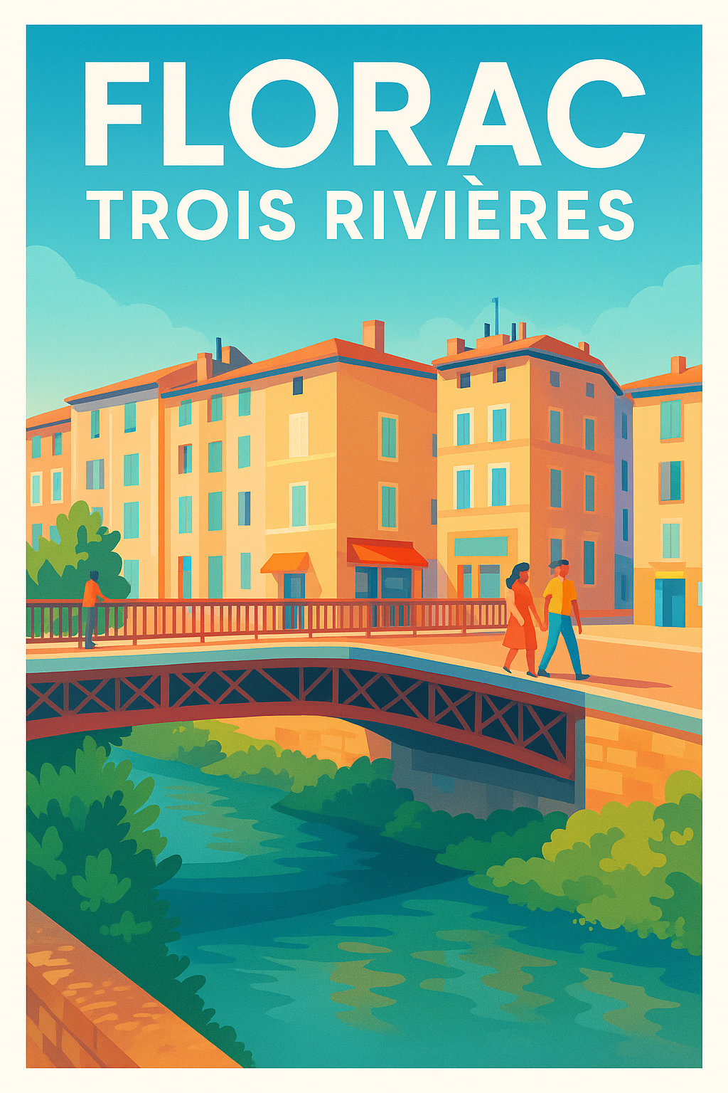 Lozère France Pas de Cadre / 20 × 30cm Affiche de Florac - Charme des Trois Rivières ensoleillées