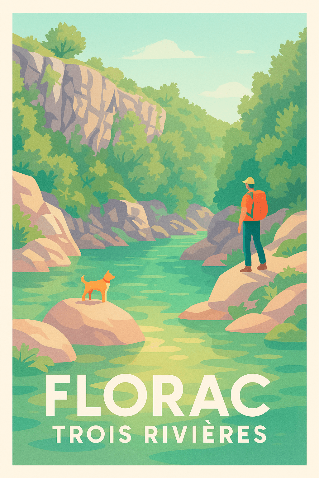 Lozère France Pas de Cadre / 20 × 30cm Affiche de Florac - L'évasion au cœur des Trois Rivières
