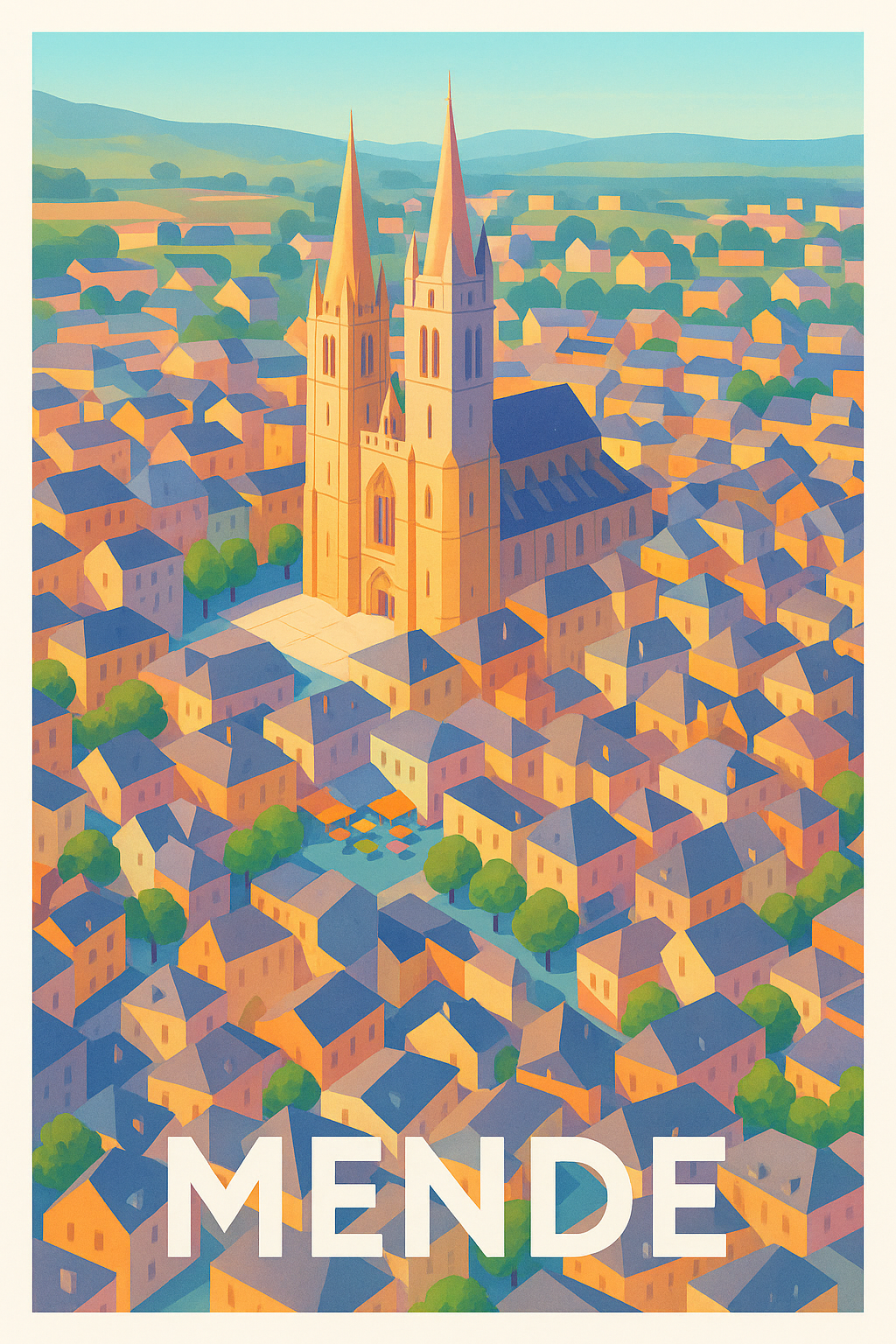 Lozère France Pas de Cadre / 20 × 30cm Affiche de Mende - L'élégance historique au cœur de la Lozère