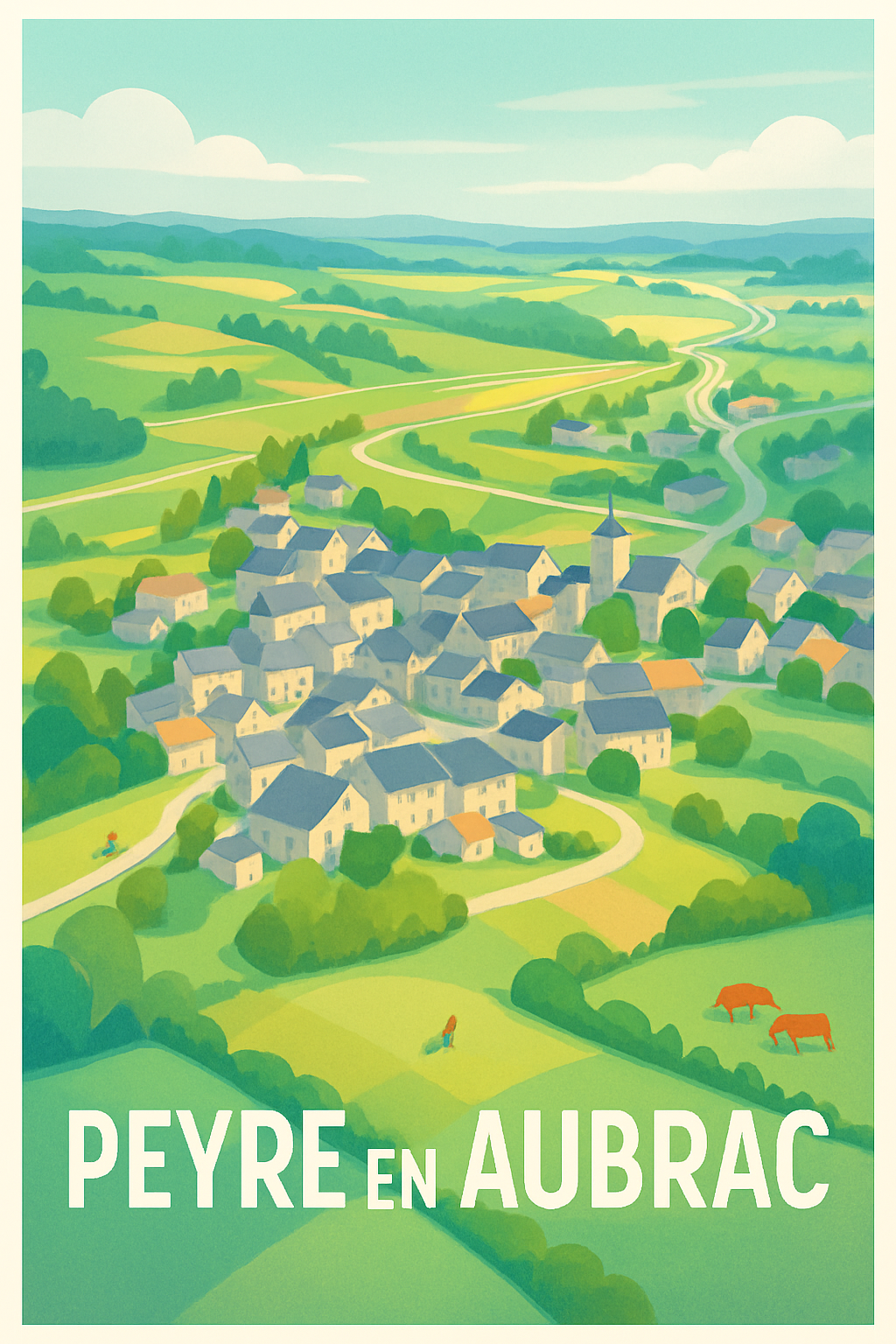 Lozère France Pas de Cadre / 20 × 30cm Affiche de Peyre en Aubrac - Charme bucolique au cœur de la nature