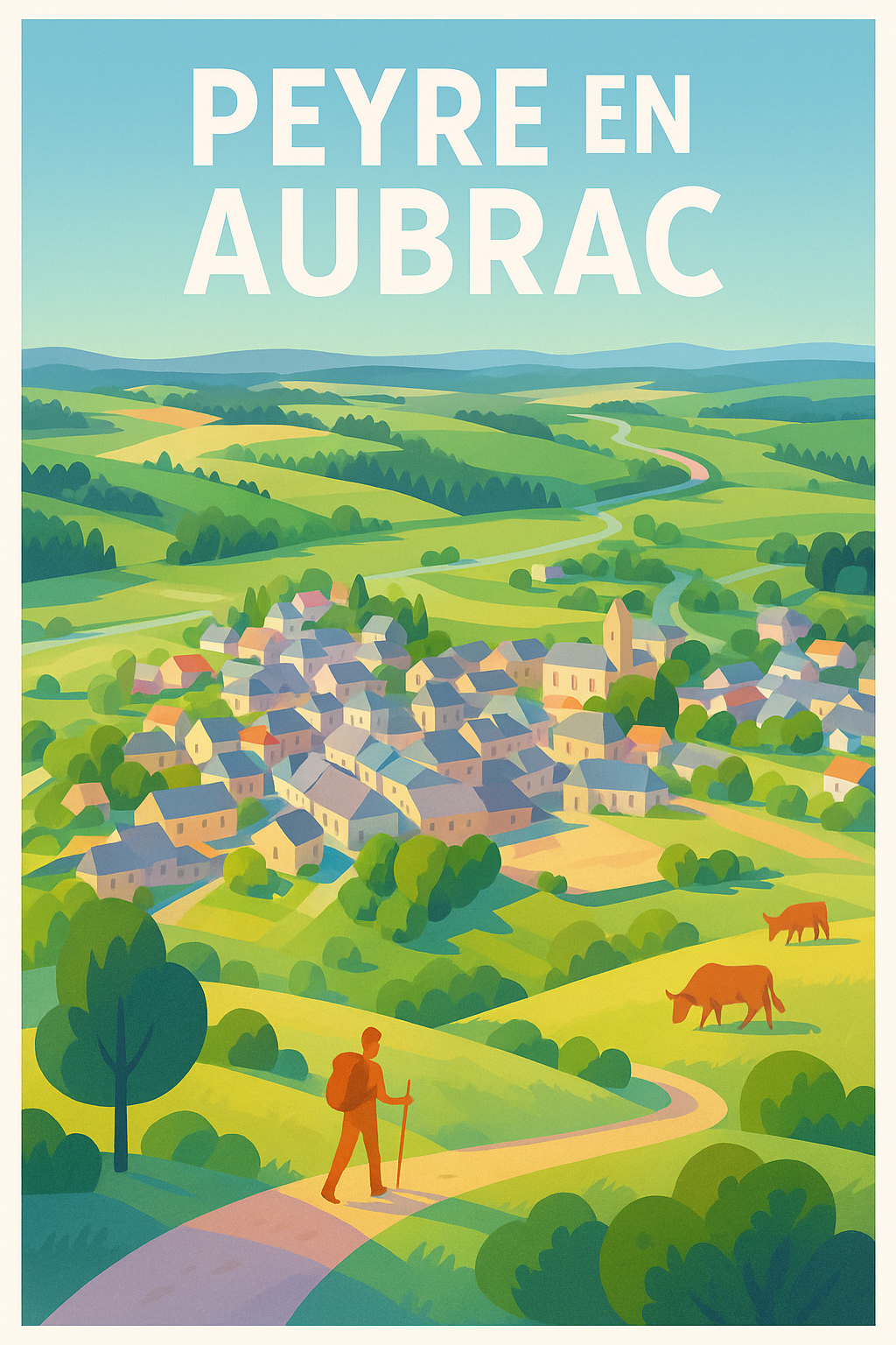 Lozère France Pas de Cadre / 20 × 30cm Affiche de Peyre en Aubrac - Évasion au cœur des paysages verdoyants