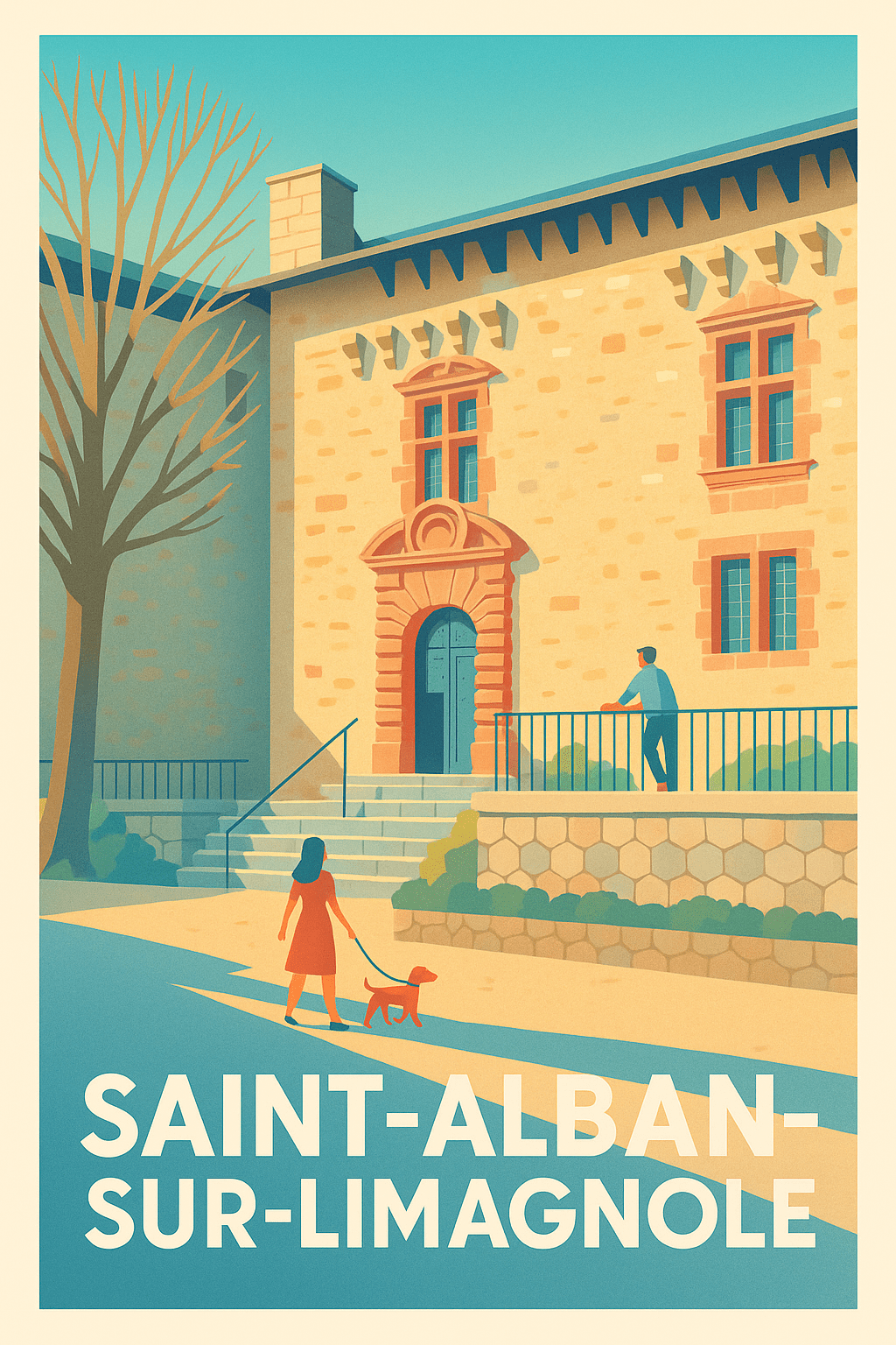 Lozère France Pas de Cadre / 20 × 30cm Affiche de Saint-Alban-sur-Limagnole - Ambiance paisible et architecturale