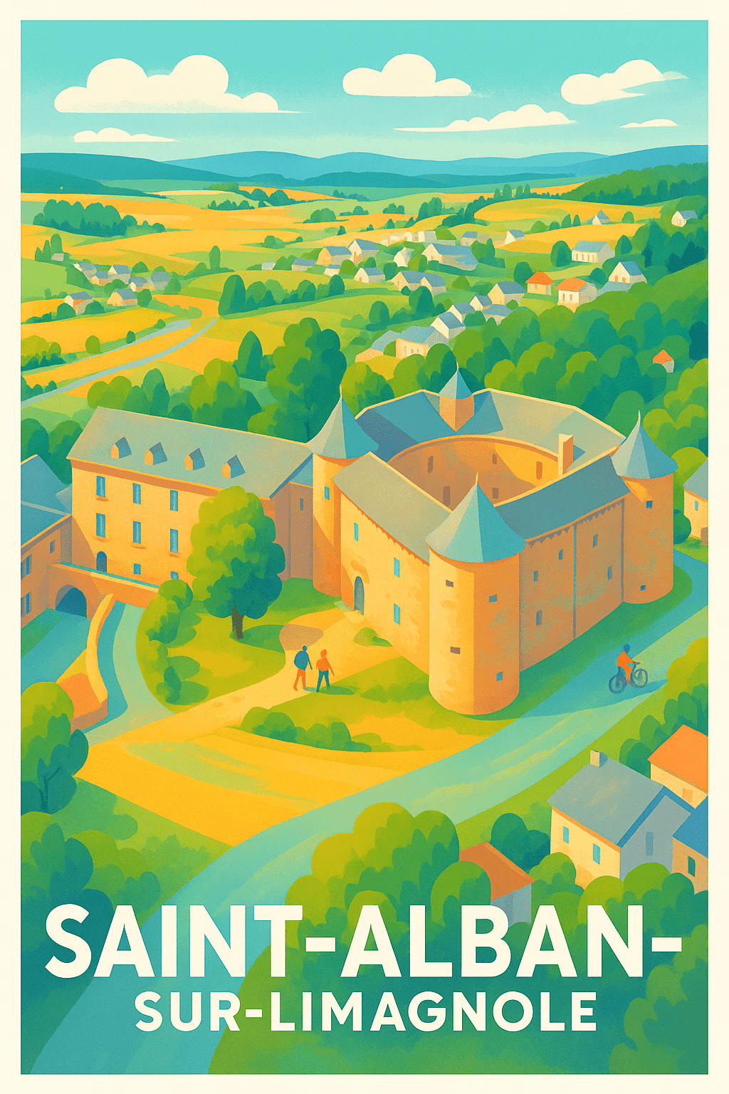 Lozère France Pas de Cadre / 20 × 30cm Affiche de Saint-Alban-sur-Limagnole - Charme et histoire au cœur de la campagne