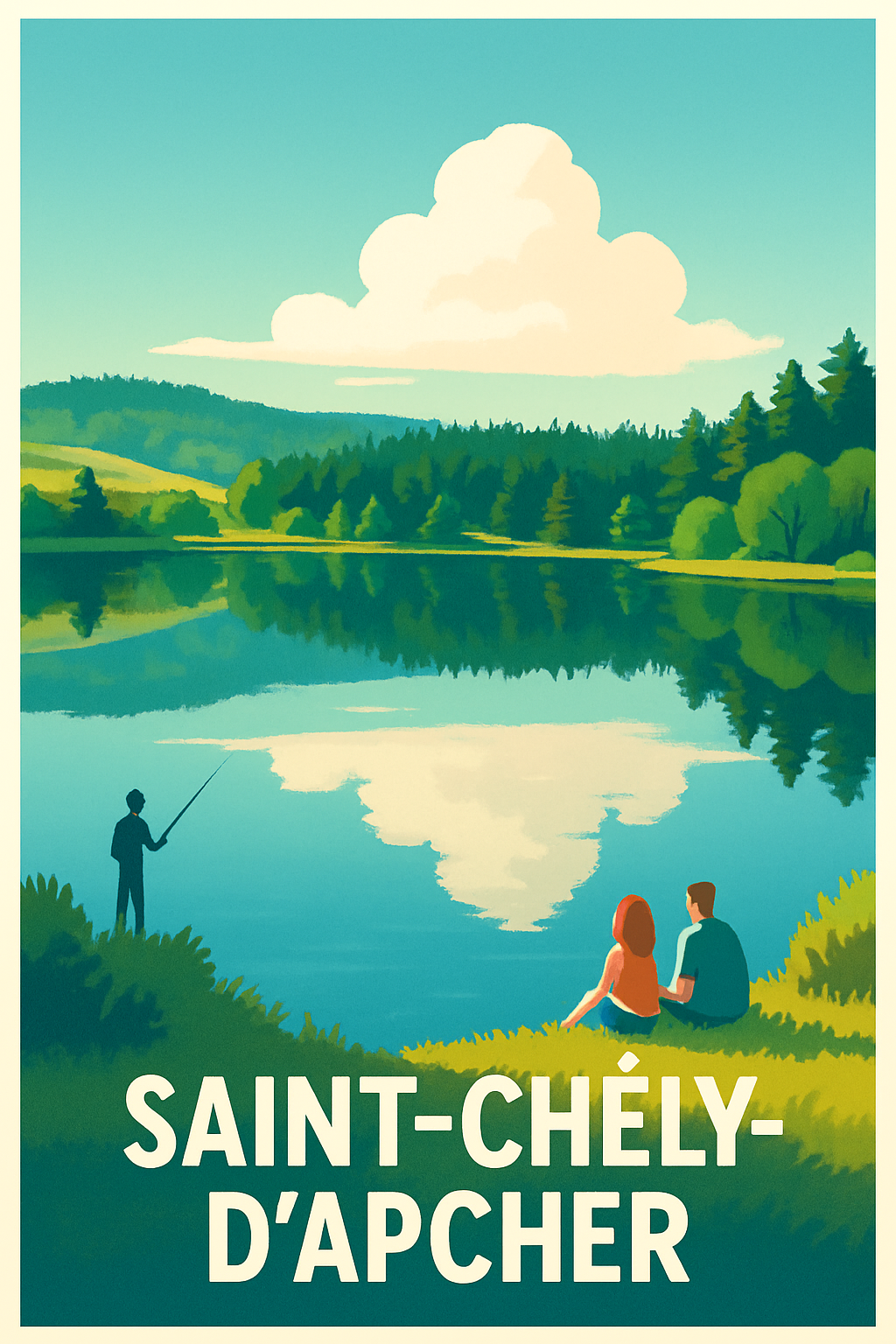 Lozère France Pas de Cadre / 20 × 30cm Affiche de Saint-Chély-d'Apcher - Sérénité au bord de l'eau