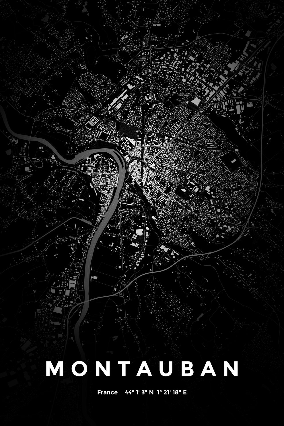 Carte de Montauban nuit - Affiche personnalisée