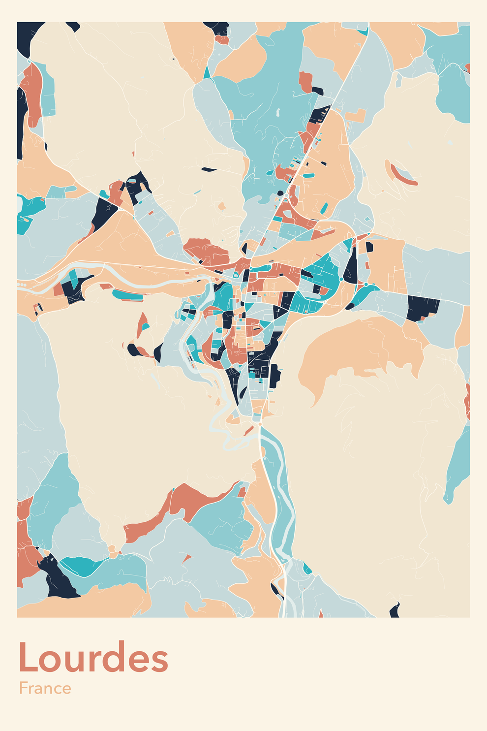 Plan de Lourdes coloré - Carte personnalisée