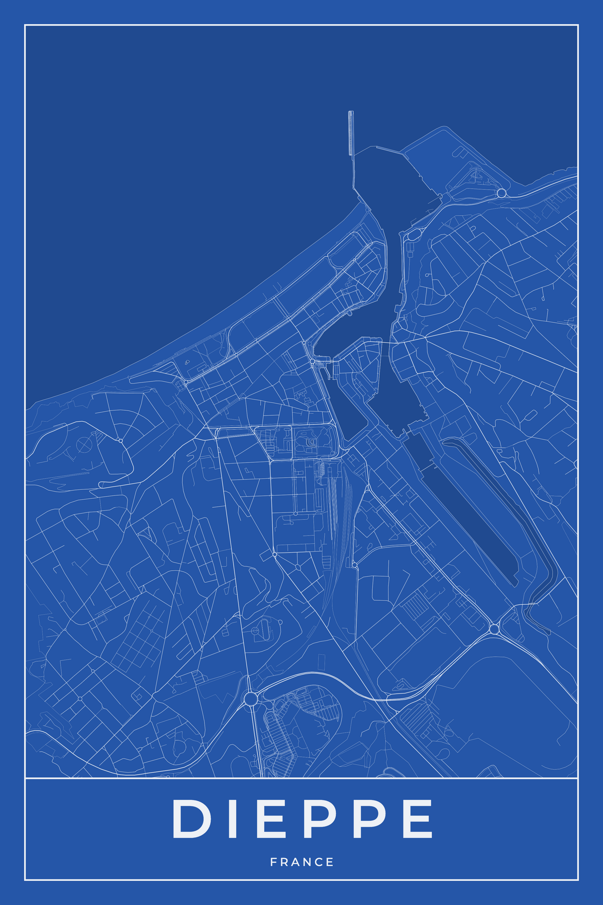Carte de Dieppe bleue - Affiche personnalisée