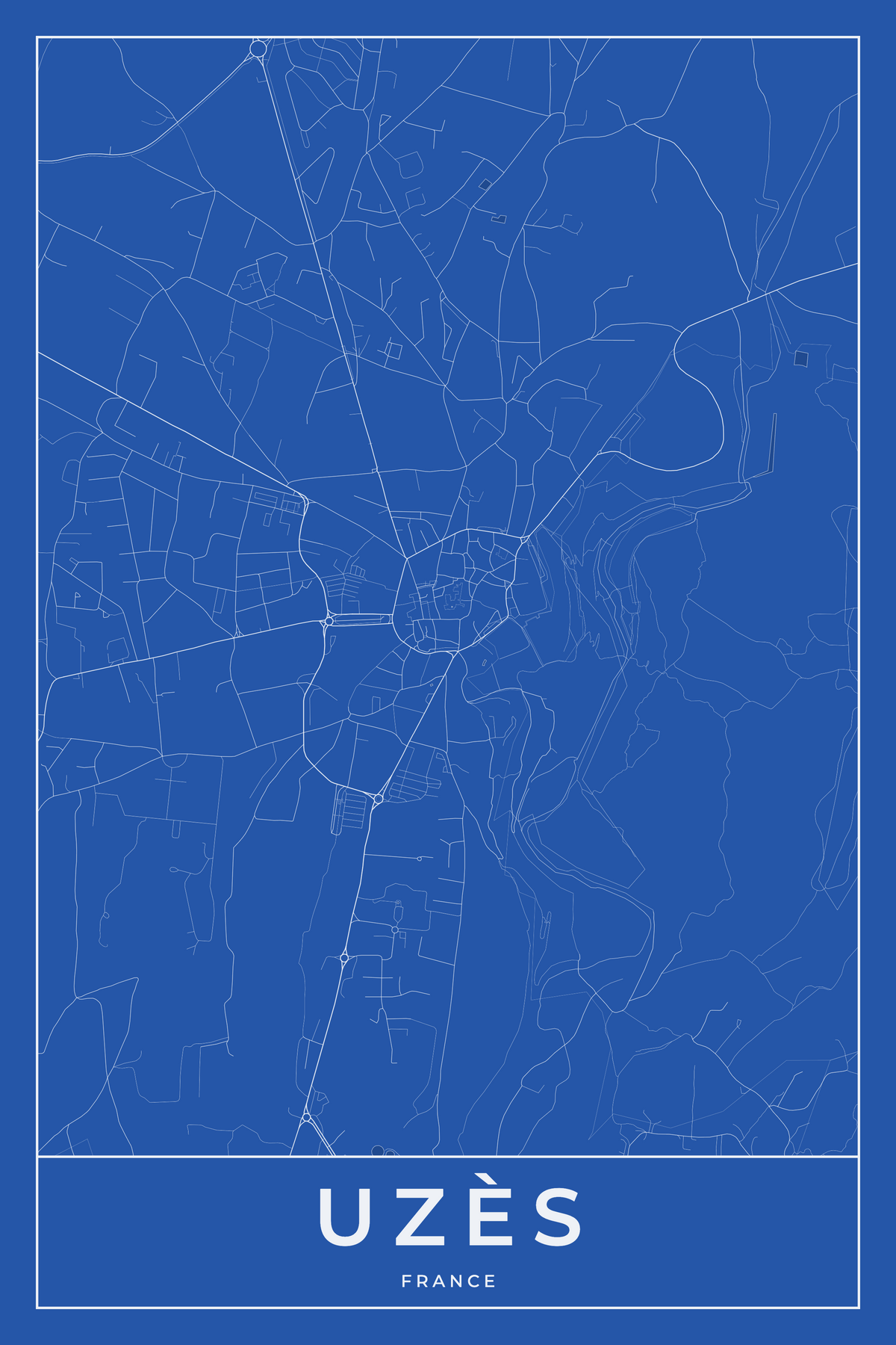 Carte d'Uzès bleue - Affiche personnalisée