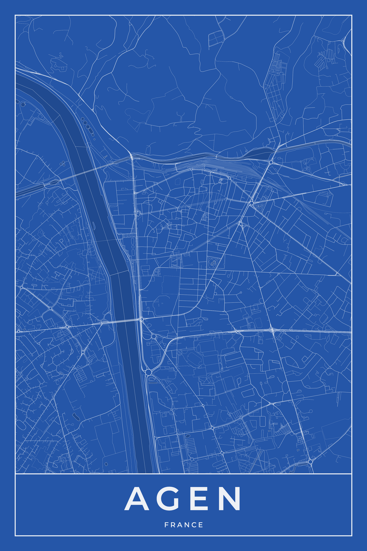 Carte d'Agen bleue - Affiche personnalisée