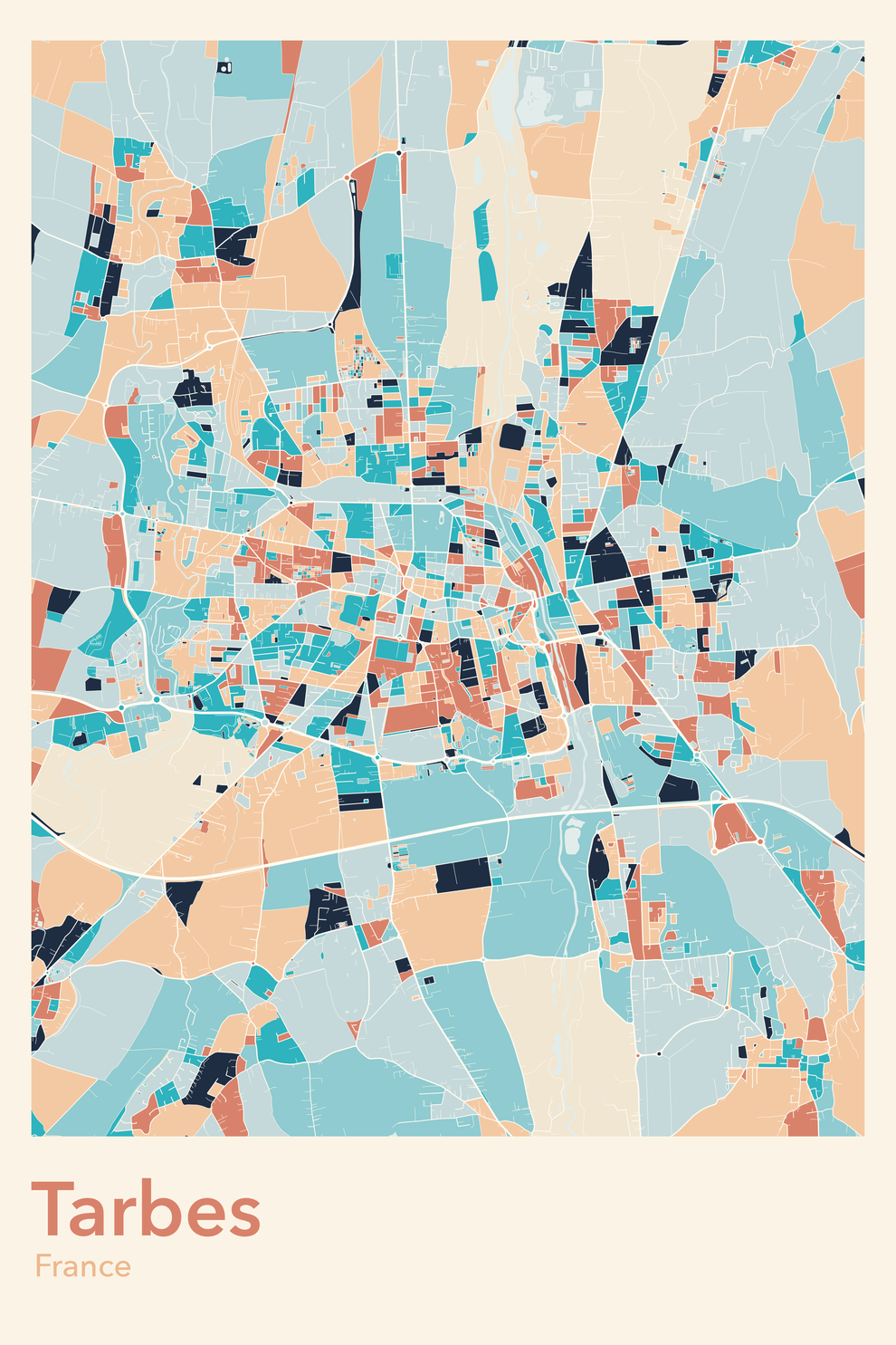 Plan de Tarbes coloré - Carte personnalisée