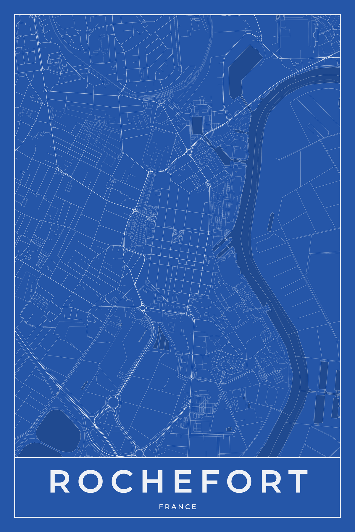 Carte de Rochefort bleue - Affiche personnalisée