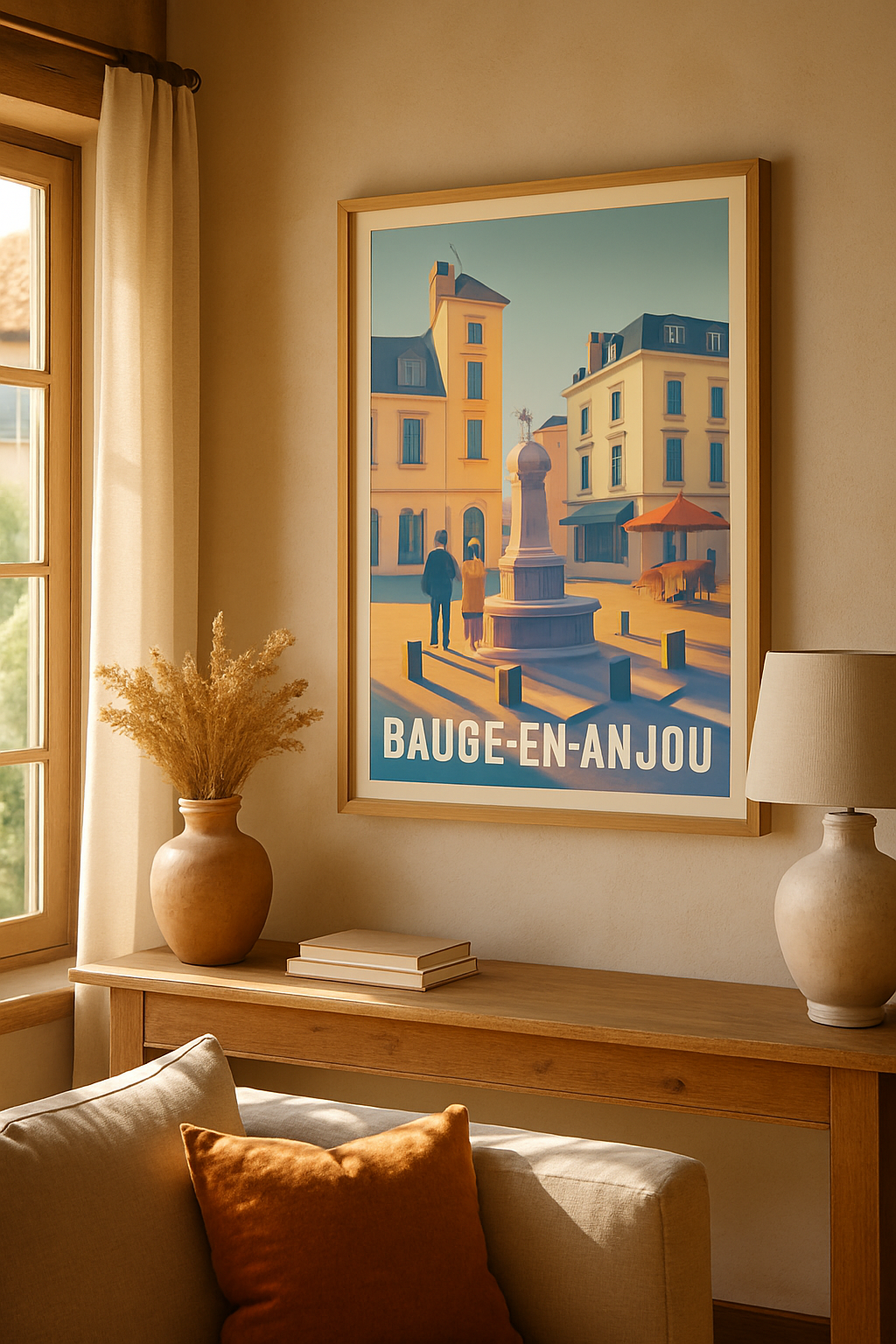 Maine-et-Loire France Affiche de Baugé-en-Anjou - Charme et lumière d'une place animée