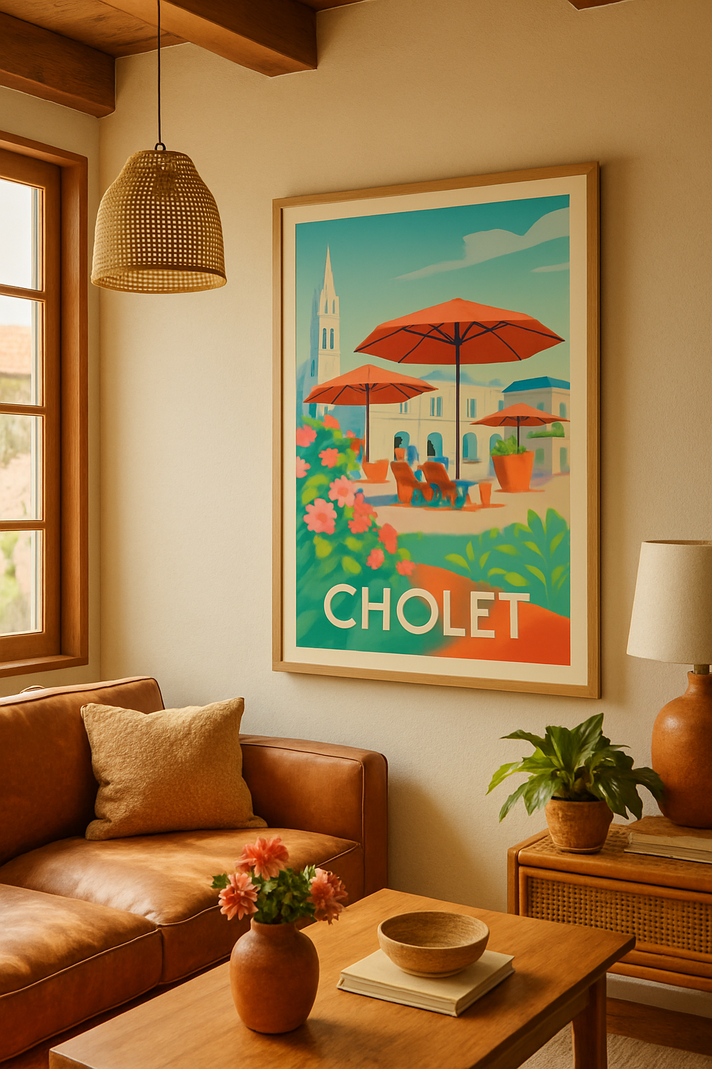 Maine-et-Loire France Affiche de Cholet - Détente sous les parasols éclatants