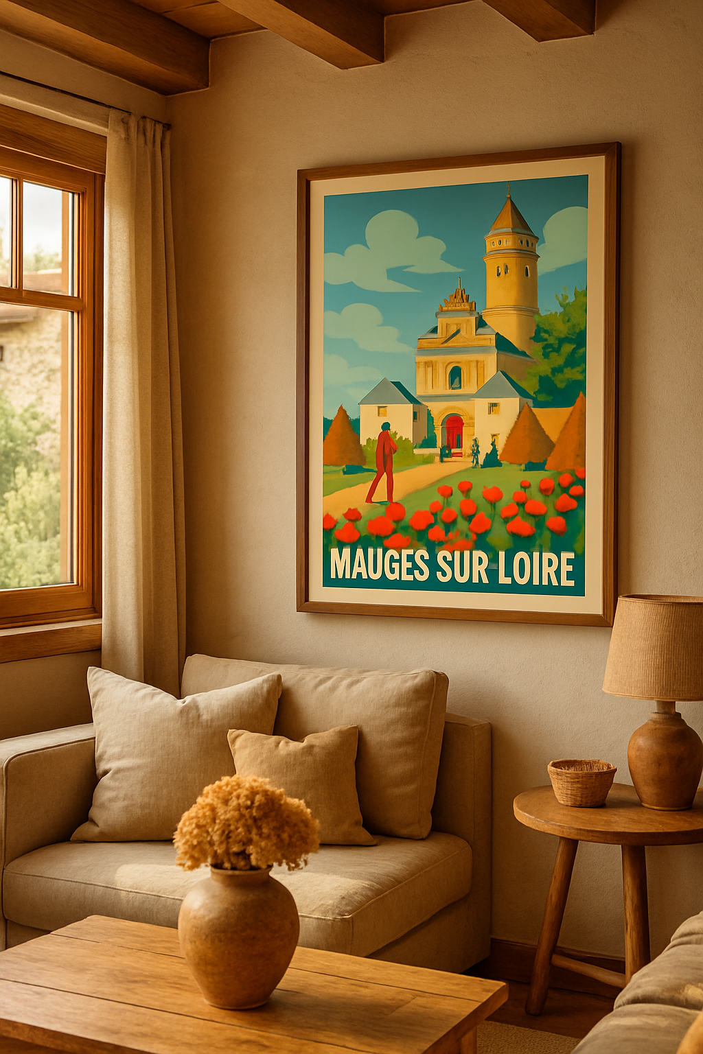 Maine-et-Loire France Affiche de Mauges-sur-Loire - Charme historique au cœur des fleurs
