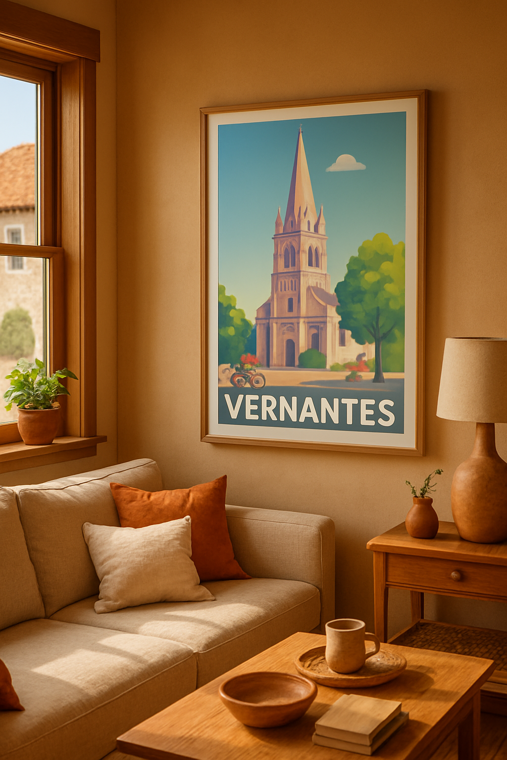 Maine-et-Loire France Affiche de Vernantes - Une pause ensoleillée au cœur du patrimoine