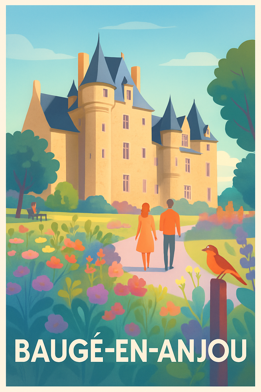 Maine-et-Loire France Pas de Cadre / 20 × 30cm Affiche de Baugé-en-Anjou - L'élégance d'un château au cœur de la nature