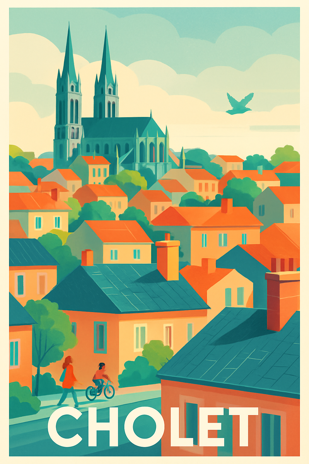 Maine-et-Loire France Pas de Cadre / 20 × 30cm Affiche de Cholet - Charme authentique et douceur de vie