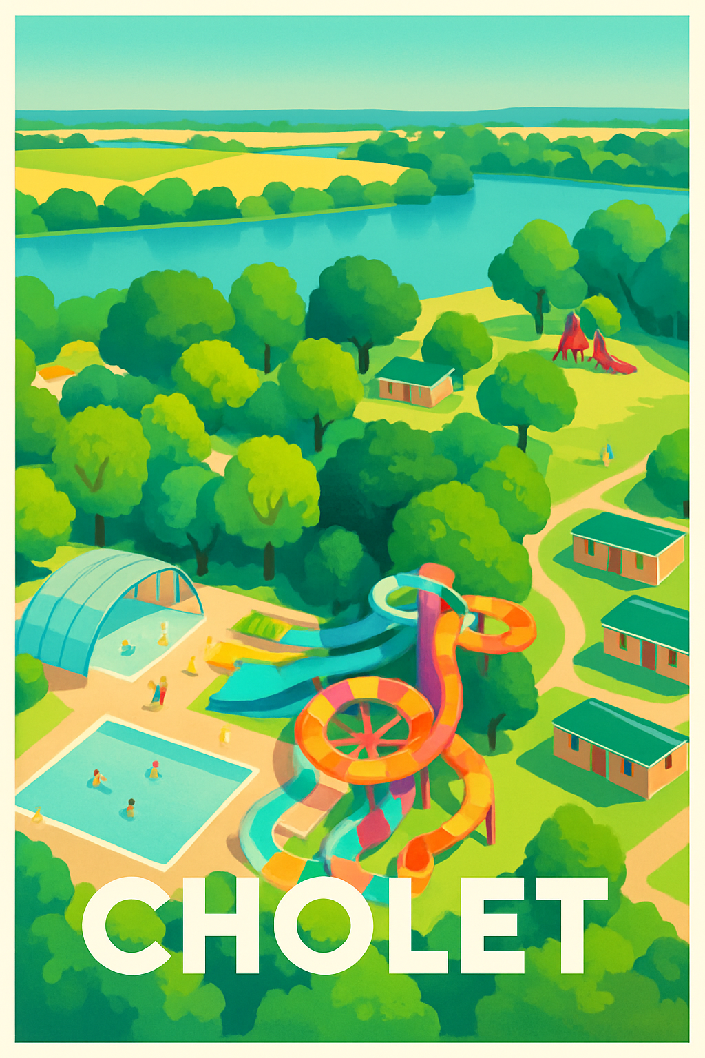 Maine-et-Loire France Pas de Cadre / 20 × 30cm Affiche de Cholet - Évasion aquatique et nature en couleurs
