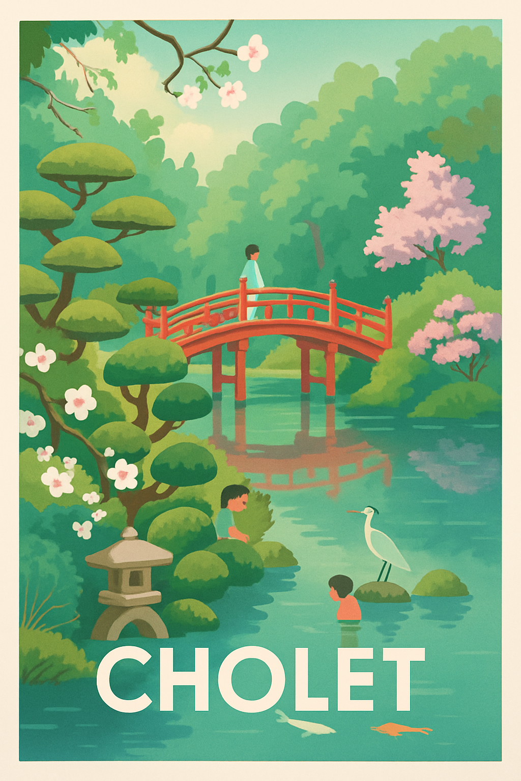 Maine-et-Loire France Pas de Cadre / 20 × 30cm Affiche de Cholet - Sérénité et nature japonaise au cœur de la ville