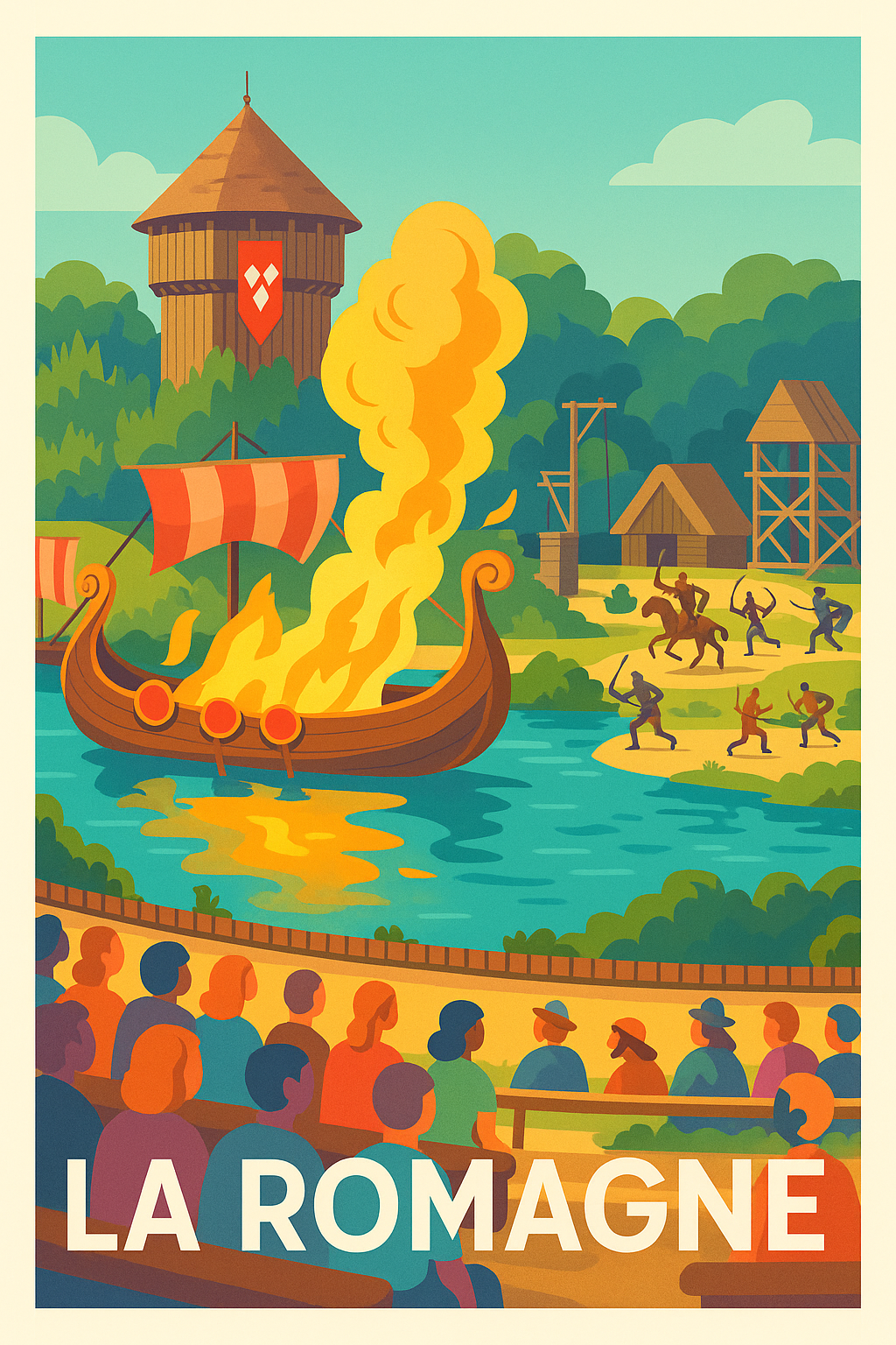Maine-et-Loire France Pas de Cadre / 20 × 30cm Affiche de La Romagne - Voyage au temps des Vikings