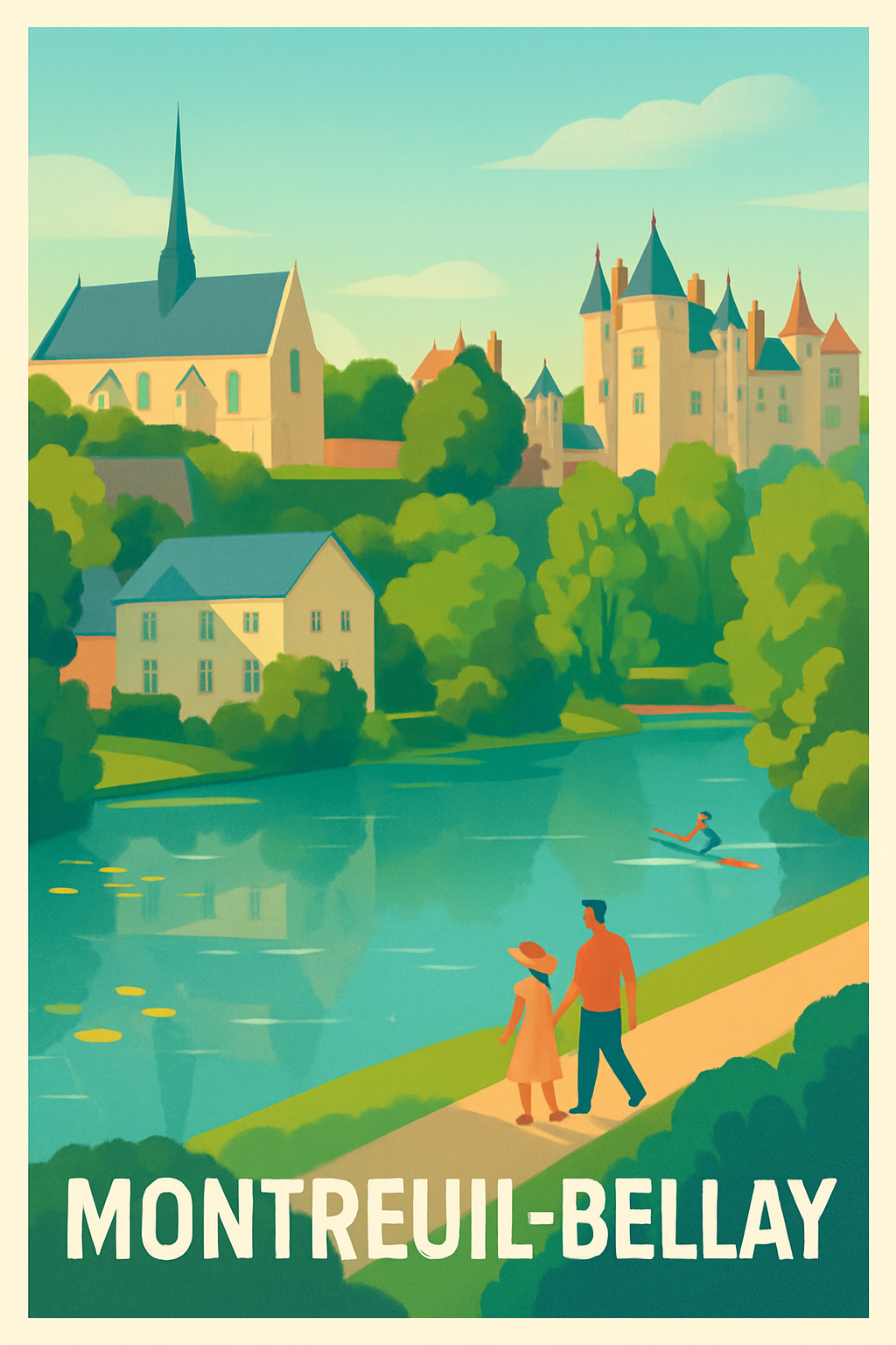 Maine-et-Loire France Pas de Cadre / 20 × 30cm Affiche de Montreuil-Bellay - Charme paisible entre château et rivière