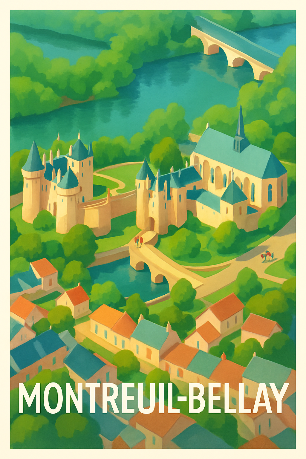 Maine-et-Loire France Pas de Cadre / 20 × 30cm Affiche de Montreuil-Bellay - L'élégance d'un château historique