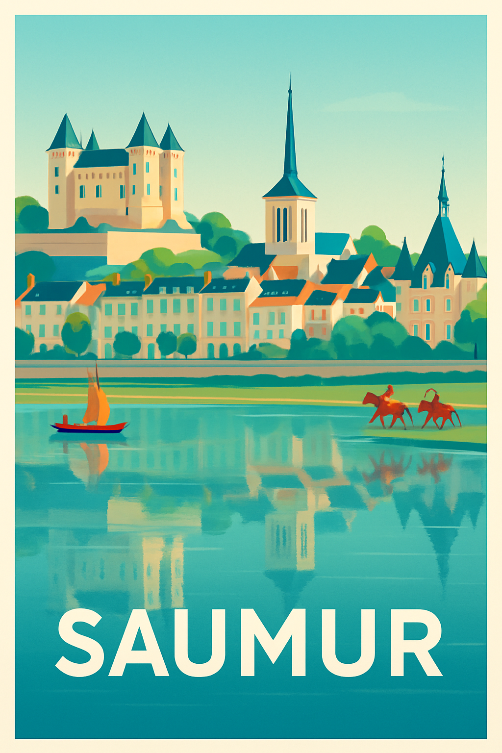 Maine-et-Loire France Pas de Cadre / 20 × 30cm Affiche de Saumur - Charme et Reflets de la Loire