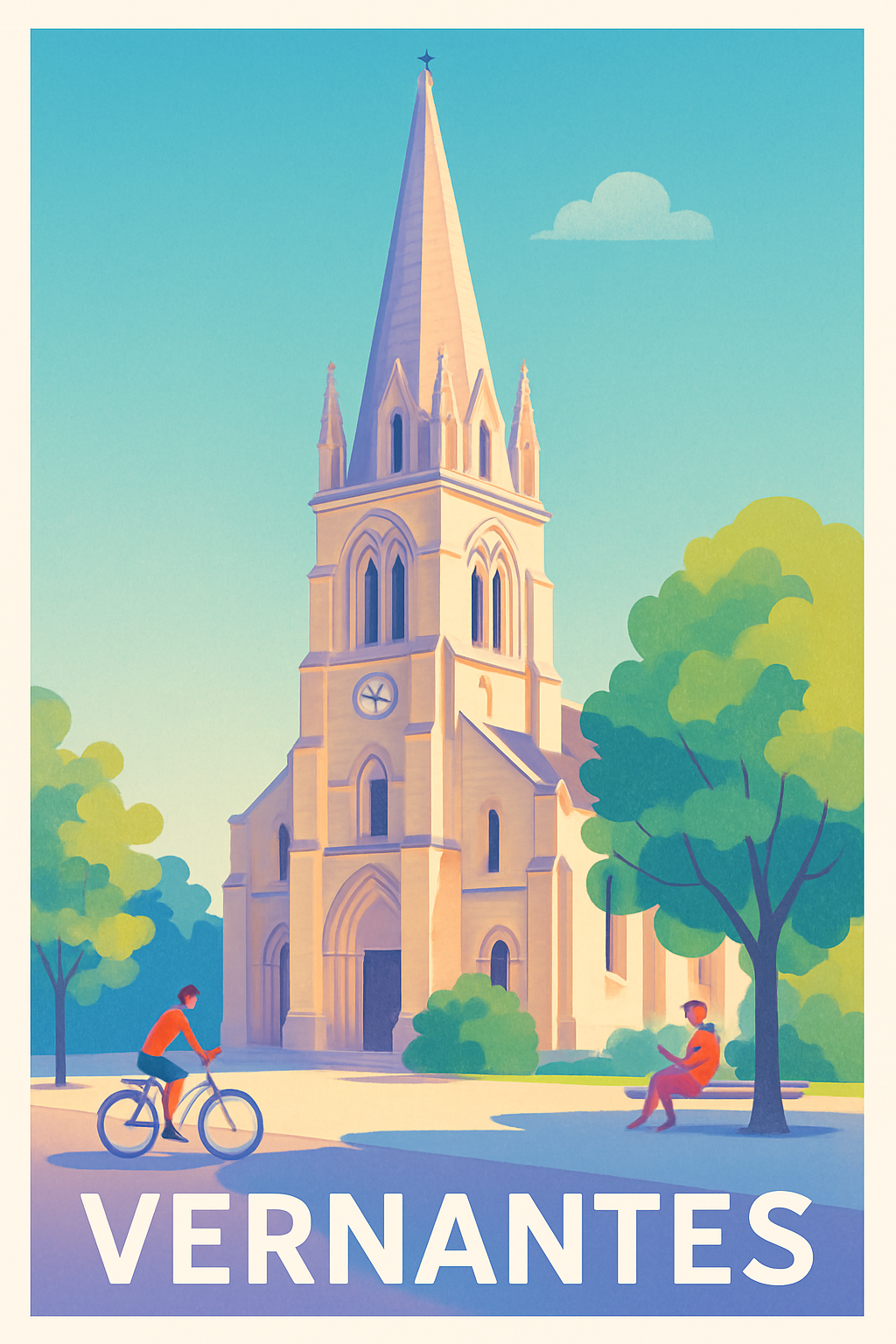 Maine-et-Loire France Pas de Cadre / 20 × 30cm Affiche de Vernantes - Une pause ensoleillée au cœur du patrimoine