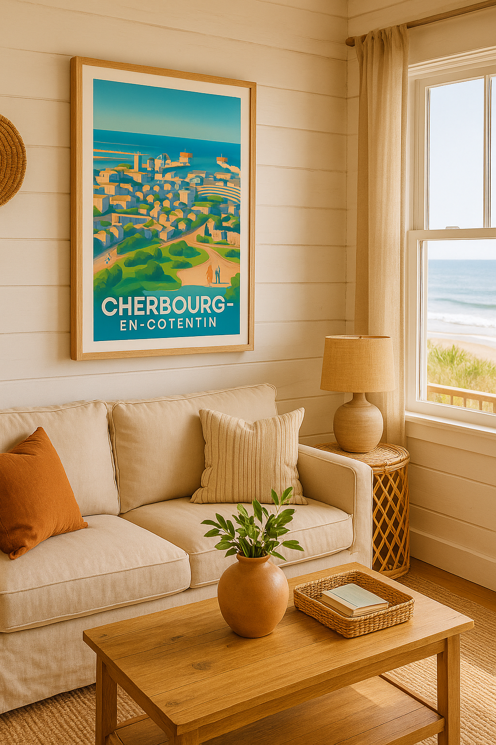 Manche France Affiche de Cherbourg-en-Cotentin - Vue Panoramique Lumineuse