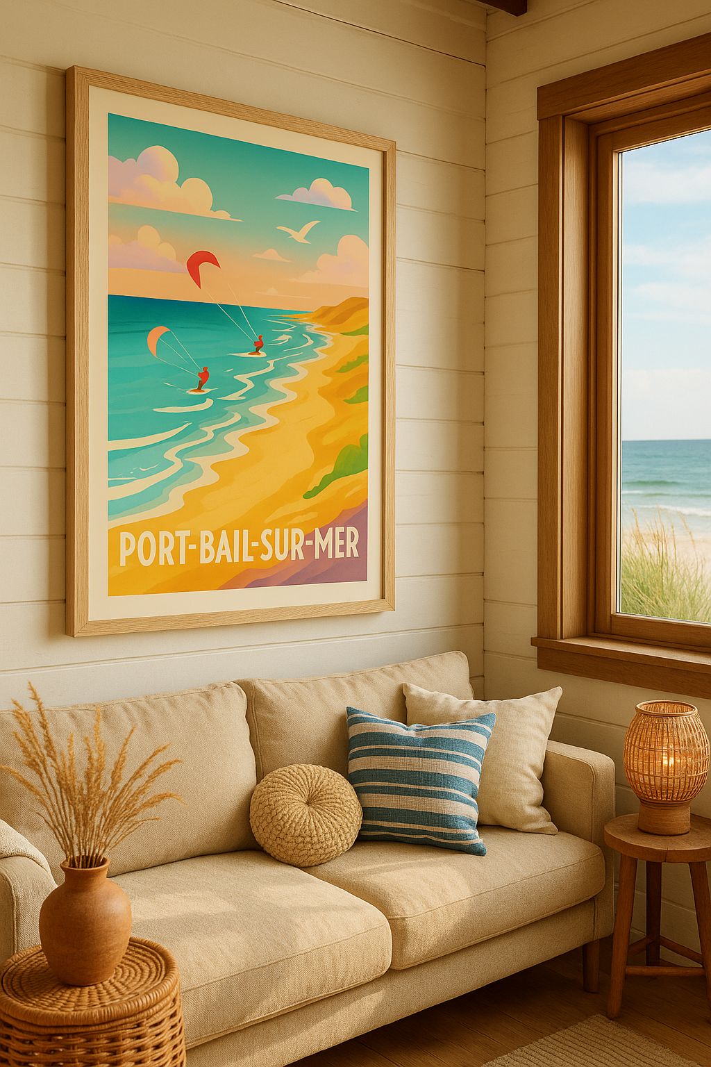 Manche France Affiche de Port-Bail-sur-Mer - Évasion et glisse au bord de la Manche