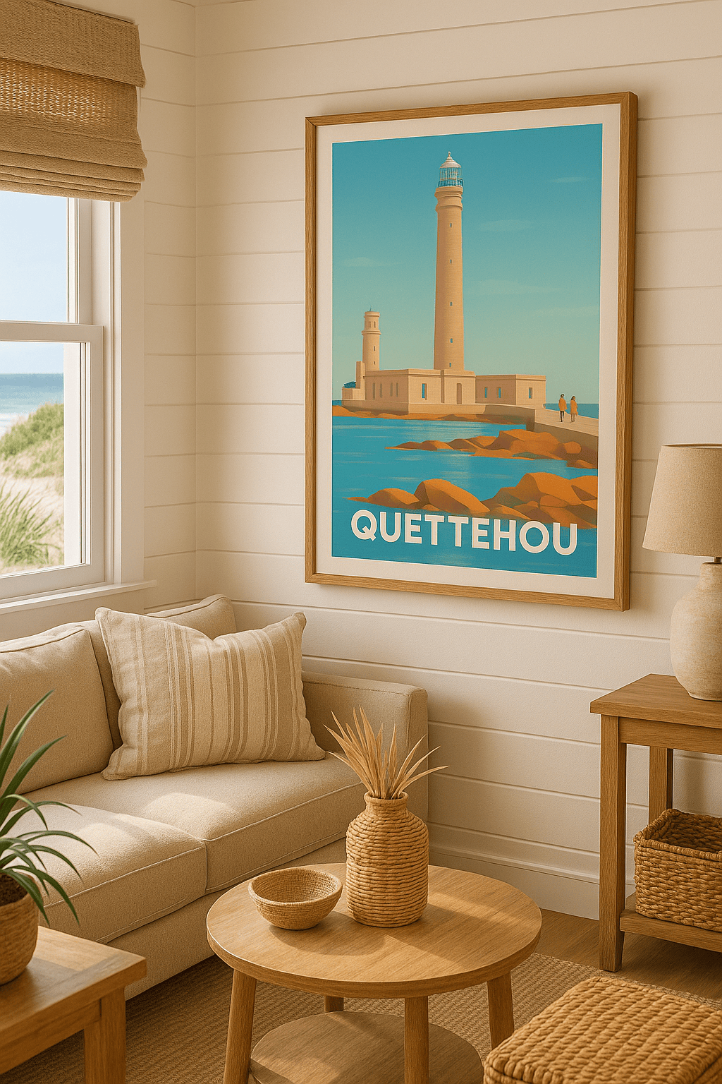 Affiche Quettehou — Flânerie au phare emblématique · poster d'art de Quettehou