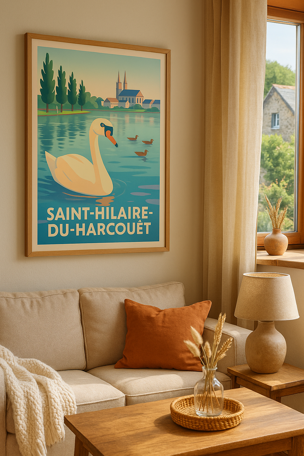 Affiche Saint-Hilaire-du-Harcoué — Élégance et sérénité au fil de l'eau · poster d'art de Saint-Hilaire-du-Harcoué