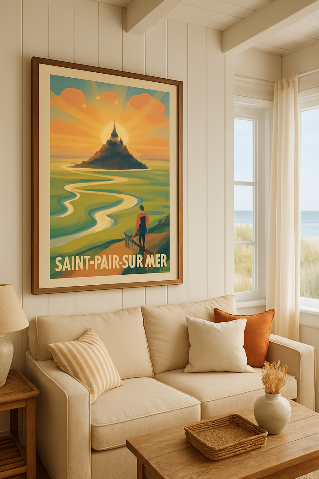 Manche France Affiche de Saint-Pair-sur-Mer - L'évasion au coucher du soleil