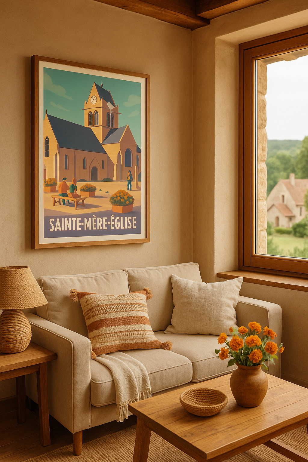 Affiche Sainte-Mère-Église — Charme et histoire au cœur du village · poster d'art de Sainte-Mère-Église